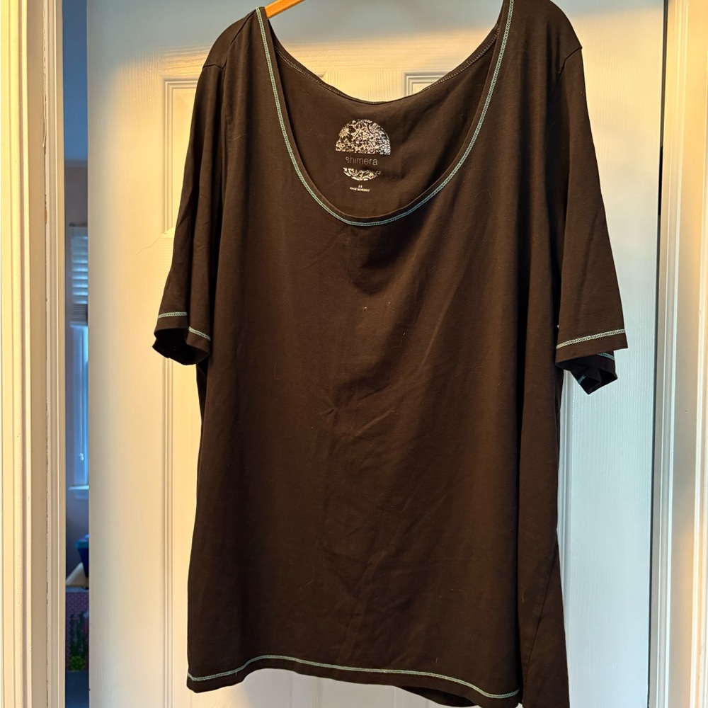 Shimera Ladies Black PJ NIGHTSHIRT, 3X with turquoise triming detail